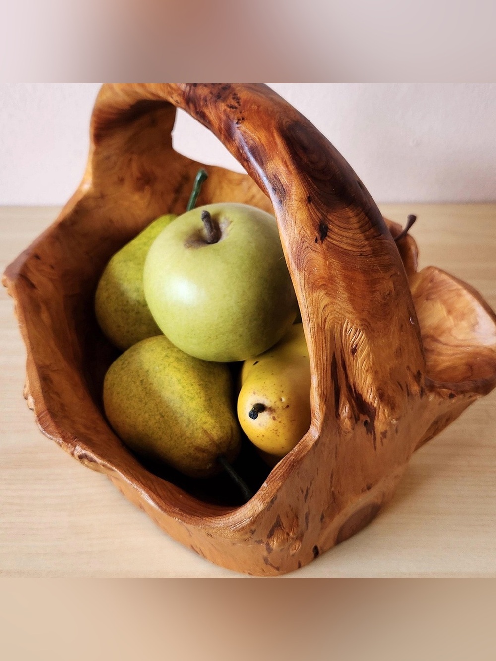 Hand Carved Burl Wood Basket - Rustic Decor Natural Foreging Whimsical Basket - Picture 16 of 16